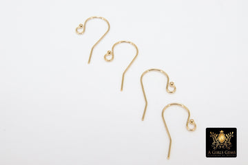 14 K Gold Filled Ball End Earring Hooks, Earring Findings #2235, 11.5 x 20 mm Fancy Ear Wire Components